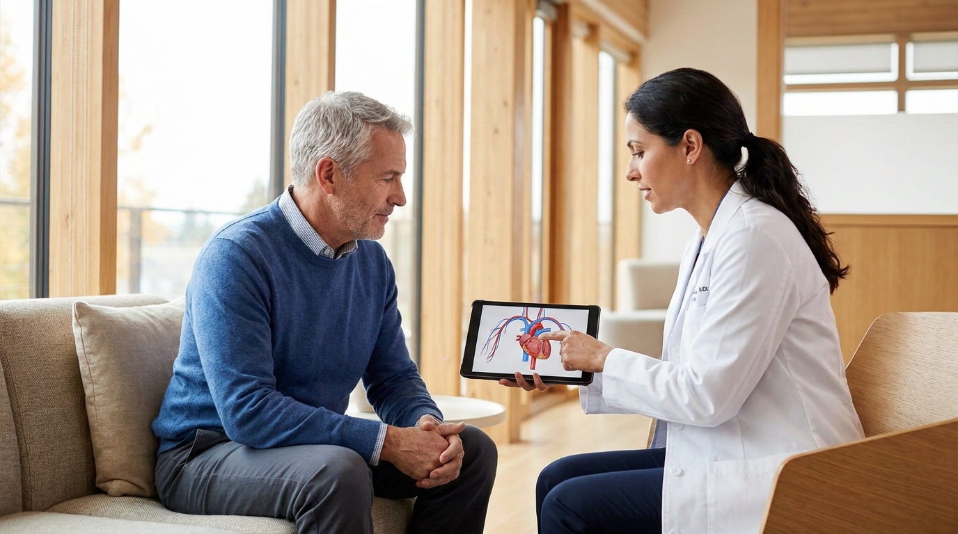 Doctor explaining the link between erectile dysfunction and heart disease to a patient