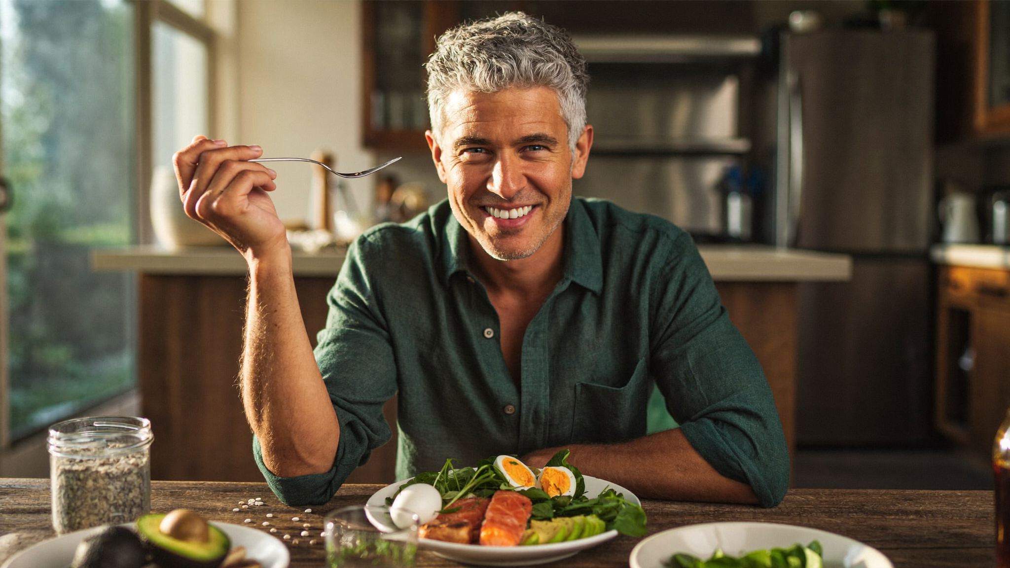 Foods that boost testosterone naturally on a kitchen table