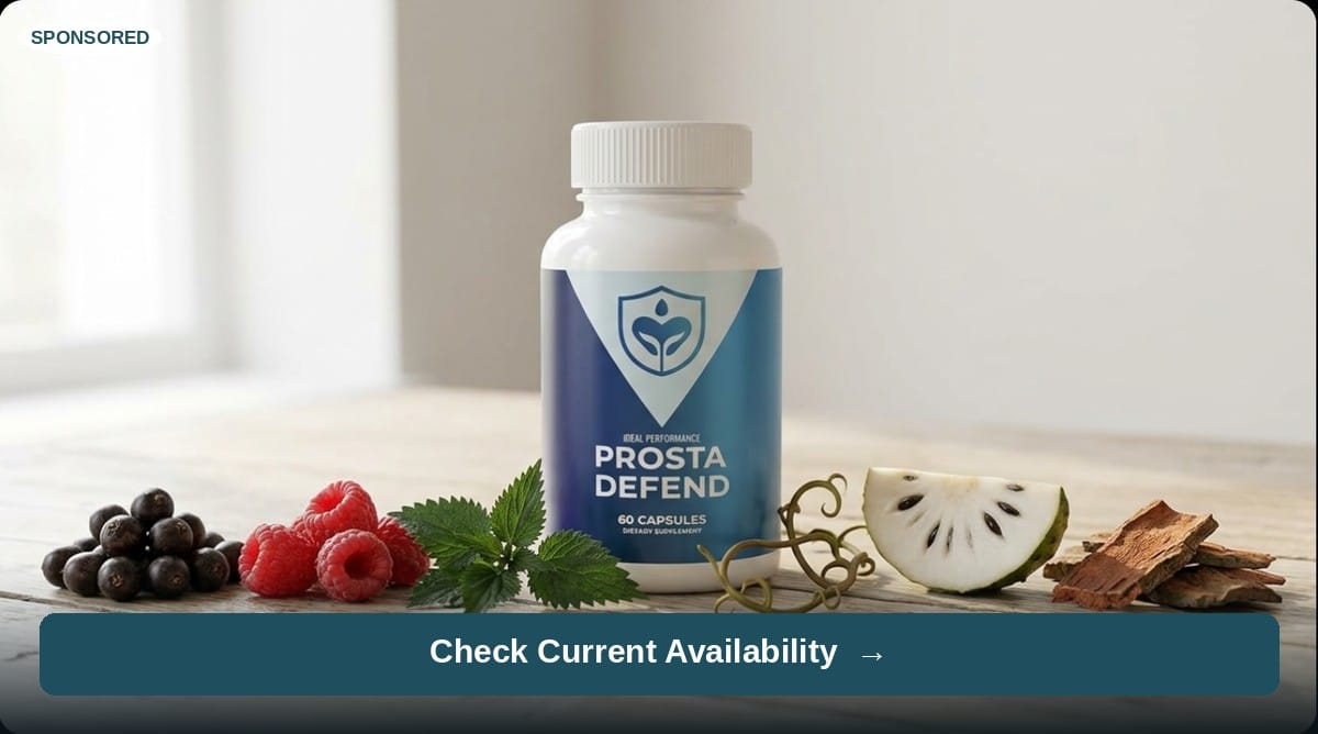 ProstaDefend supplement bottle styled with its natural botanical ingredients — check current availability